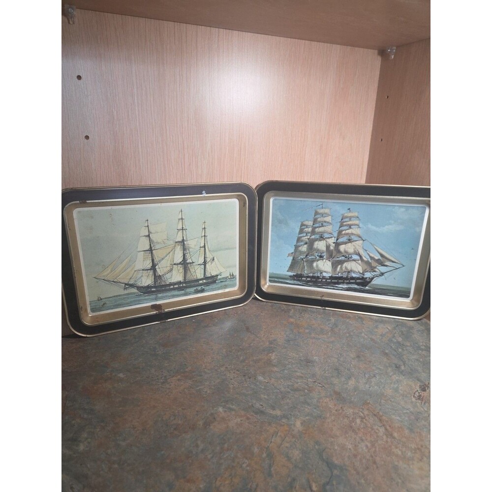2 Vintage Guildcraft Fright Constellation Metal Serving Trays Nautical 1975 USA